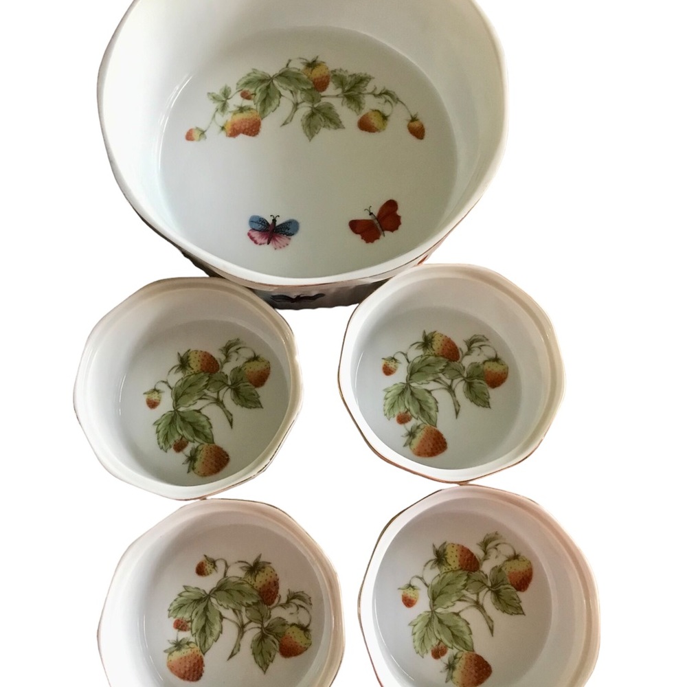 ECRare Vintage Lenwile Ardalt 5 piece oven to table ware 🍓and 🦋 soufflé Dishes